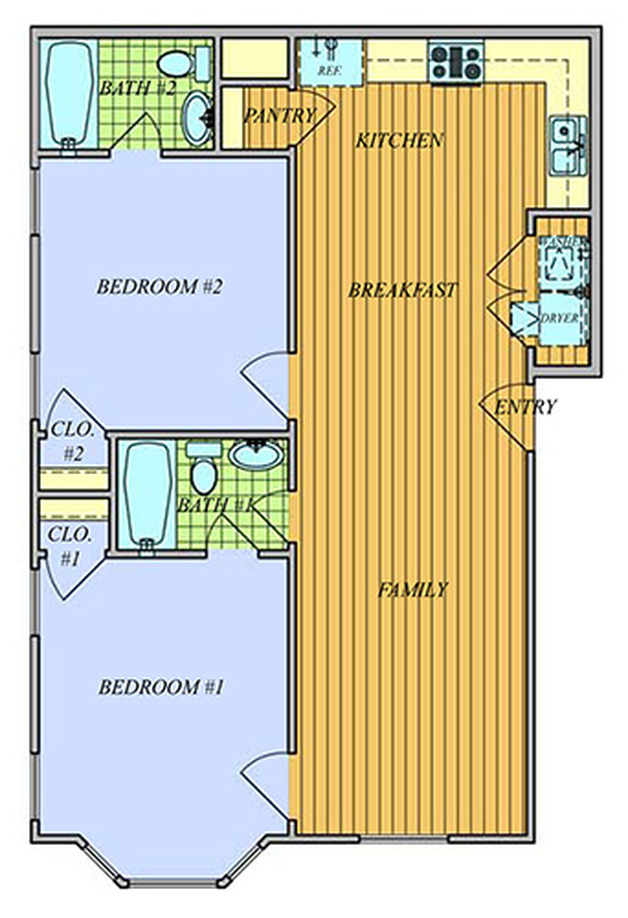 2 Bed 2 Bath floor plan